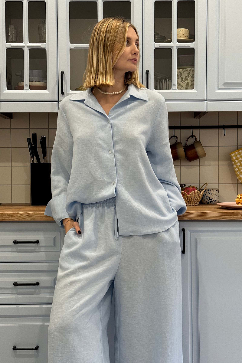 Пижамная рубашка с длинным рукавом изо льна