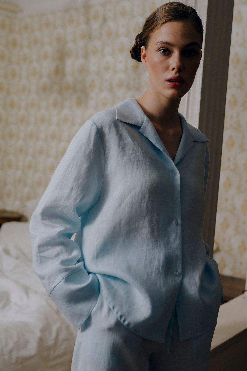 Пижамная рубашка с длинным рукавом изо льна