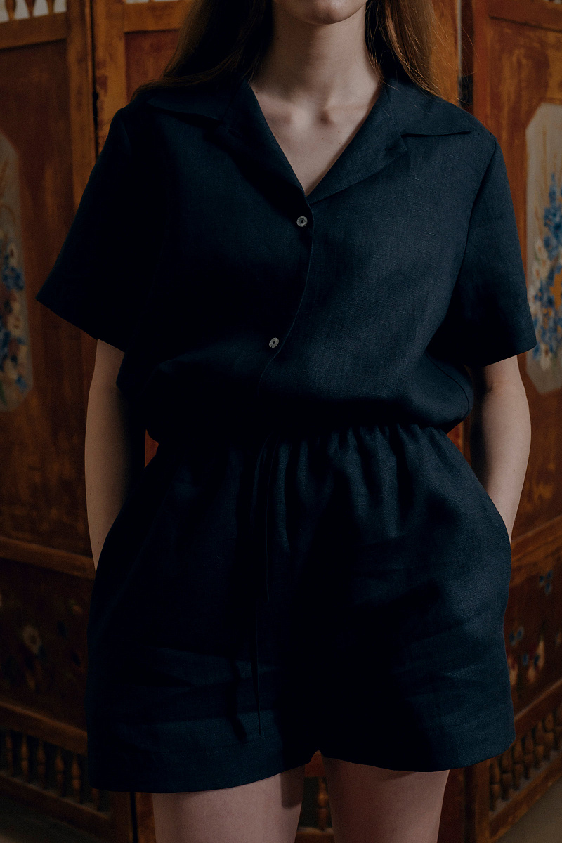 Пижамная рубашка с коротким рукавом изо льна