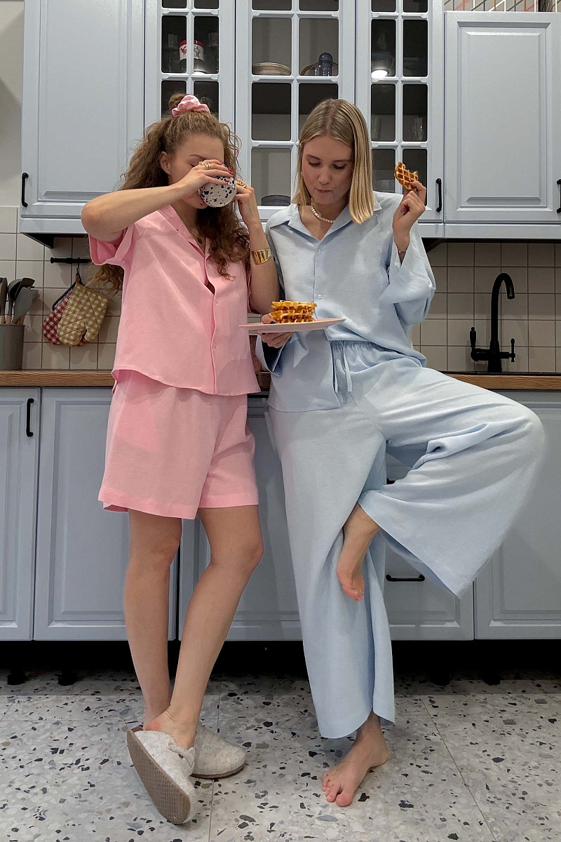 Пижамная рубашка с длинным рукавом изо льна