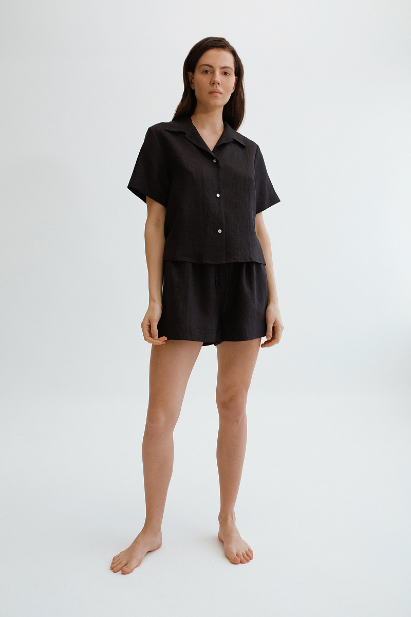 Пижамная рубашка с коротким рукавом изо льна
