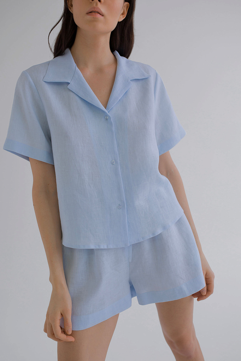 Пижамная рубашка с коротким рукавом изо льна