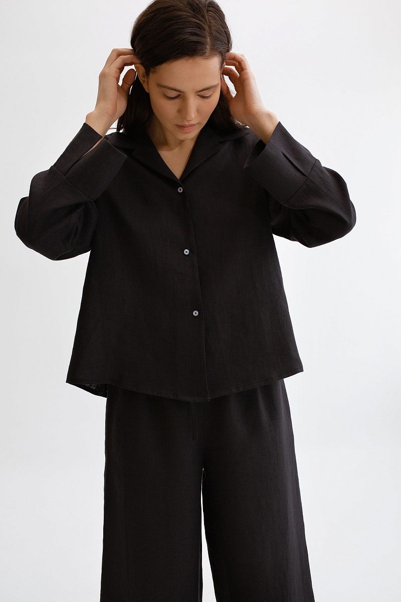 Пижамная рубашка с длинным рукавом изо льна