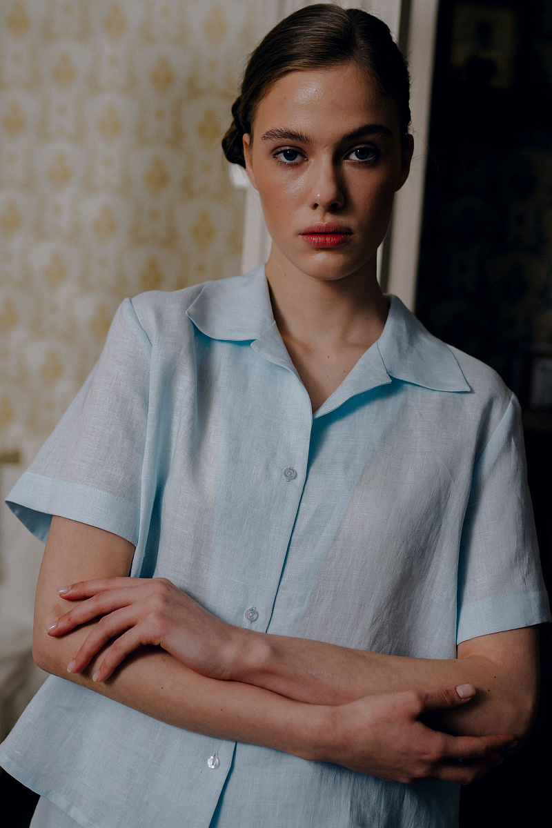 Пижамная рубашка с коротким рукавом изо льна